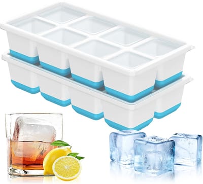 Dailygoods- IJsblokjesvorm Set van 2 - 4,5 cm Vierkante IJsblokjes - BPA-vrije Siliconen - Lekvrije Deksels - Ruimtebesparend Stapelbaar - 40% Langzamer Smeltend