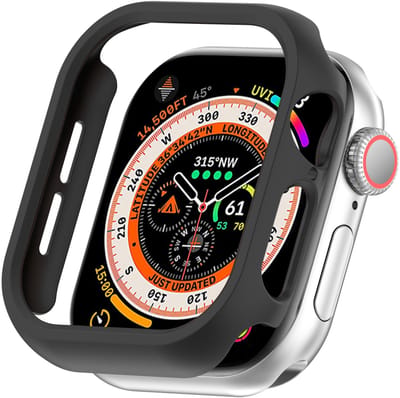 By Qubix - Hard case 42mm (open front) - Zwart - Geschikt voor Apple Watch 42mm (series 10) hoesje - screenprotector - Bescherming iWatch - Bescherm hoesje