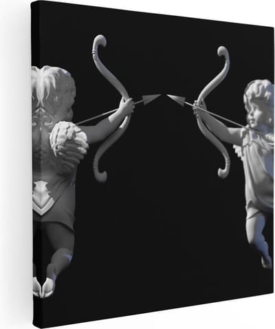Artaza Canvas Schilderij Cupido Boog En Pijl - 30x30 cm - Klein - Muurdecoratie Engel - Wanddecoratie Hart - Kamer Accessoires