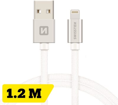 Swissten Lightning Oplaadkabel 1,2 meter – voor iPhone & iPad – Gevlochten Nylon USB-A Kabel – Zilver