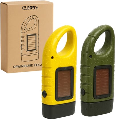 Clerby - 2x Opwindbare Zaklamp - Led Knijpkat met Dynamo Opwindbaar - Handmatig zonder Batterij Oplaadbaar - Militaire Zaklamp - Noodpakket