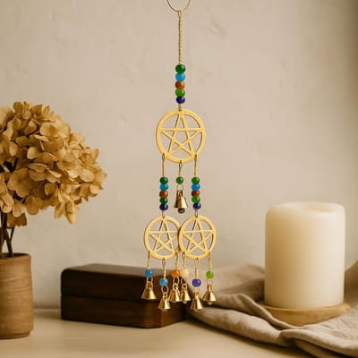 Ancient Wisdom - Windgong - Indiase klokkenspel met 5 bellen - messing - chimes - decoratie - spiritualiteit - harmonie - cadeau - geluid