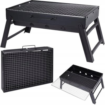 Draagbare Opvouwbare Koolgrill met Koffer en Handvatten - Zwart
