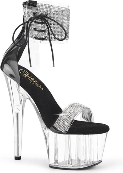 Pleaser - ADORE-727RS Sandaal met enkelband, Paaldans schoenen - US 5 - 35 Shoes - Zwart/Transparant