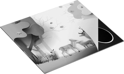 Chefcare Inductie Beschermer Herten in het Bos Illustratie - Abstract - Zwart Wit - 60x50 cm - Afdekplaat Inductie - Kookplaat Beschermer - Inductie Mat