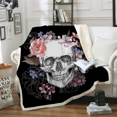 Zachte Fleece Deken met Schedel en Bloemenprint 150x200cm