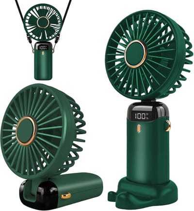 Draagbare ventilator met USB-oplaadfunctie, 5 windsnelheden, mini opvouwbare bureauventilator met LED-display, geschikt voor thuis, kantoor, slaapkamer en onderweg (groen).