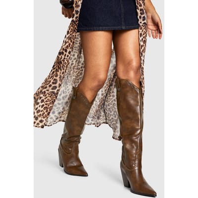 boohoo Dames Western Laarzen met Gespijkerde Details | Chocolate | Maat: 3