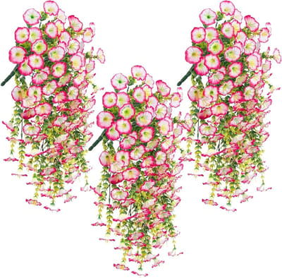Set van 3 Kunstmatige Hangplanten van 75 cm, Weerbestendige Bloemen voor Balkon, Tuin en Bruiloft, Natuurlijke Look en Vines