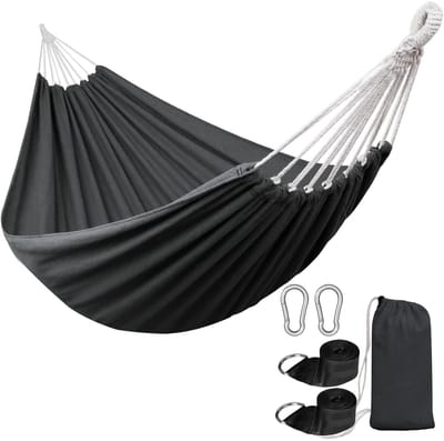 Dailygoods- Hangmat 2 Persoons - Draagbare Campinghangmat - Katoenen Hangmat - Veiligheidswaarschuwing 300 kg - Comfortabel en Duurzaam - Antirollover-design