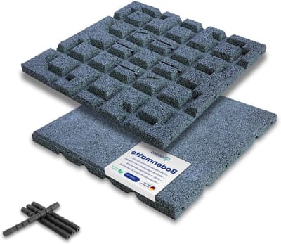 bepco Valbeschermingsmat, set van 4, rubberen mat, vloermat, schokabsorberend en antislip, met 16 verbindingspinnen, van gerecycled rubber, voor wegen/terrassen/spel en sportfaciliteiten (grijs, 40 x