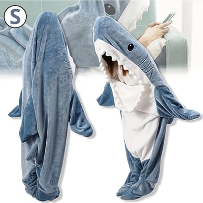 Bovista Hoodie Deken Met Mouwen - Knuffeldeken - Plaid - Fleece Blanket - Dames - Heren - Kinderen - Onesie - Extra Zacht & Warm - Haai - Maat S