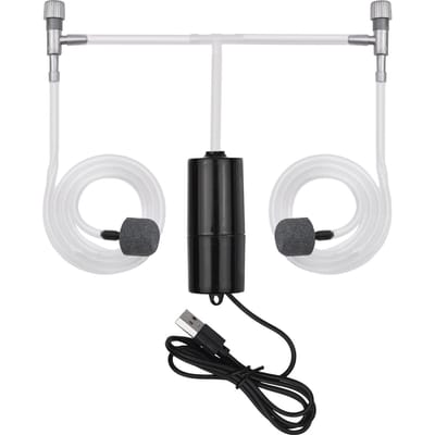 Pompe à Air USB pour Aquarium, petite pompe à oxygène avec tube en pierre à Air, boucle suspendue pour Aquarium en plein Air With 2 Air Stone noir