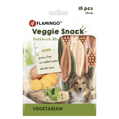 Hondensnack Veggie Tandenborstel 7,5 cm 15 stuks - 120 gr - 15 stuks x 7.5 cm
