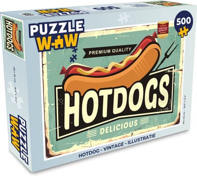 Puzzel Hotdog - Vintage - Illustratie - Legpuzzel - Puzzel 500 stukjes