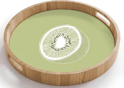 Dienblad rond 40x40 cm - Schootdienblad hout - Kiwi - Lijntekening - Minimalistisch - Groen - Borrelplank rechthoek - Plateau houten dienbladen
