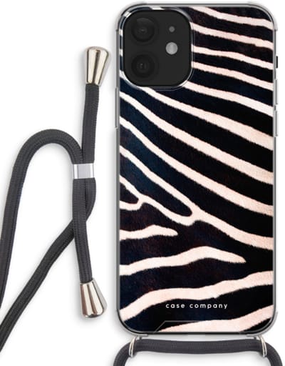 Case Company® - Hoesje met koord geschikt voor iPhone 12 hoesje met Koord - Zebra - Telefoonhoesje met Zwart Koord - Bescherming aan alle Kanten en Over de Schermrand