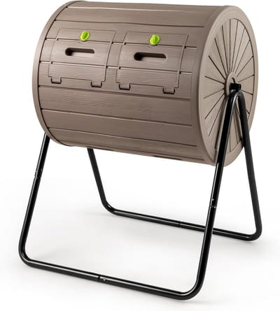 Composteerbak Tuimelcomposter 142L Tuimelaar Compostvat - Snelle 4-6 Weken Compostering - 360° Roterend Dubbel Compartiment Systeem - Tuinafval & Keukenafval Verwerking - Duurzaam PP Metaal Frame - Organische Compostbak Tuin