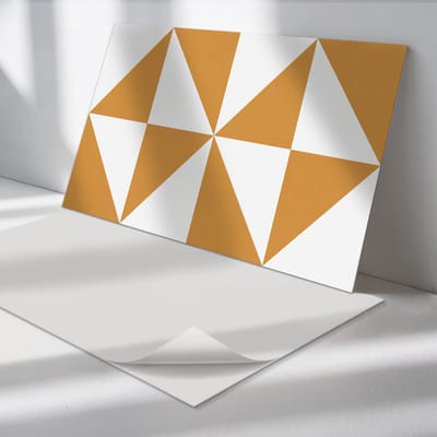 Wallfluent Vinyl Wandpaneel - Geometrische driehoeken in vierkanten Zelfklevende Wandbekleding - 100 cm x 50 cm - Oranje Vinyl Wandpaneel - 1 stuk - Rechthoekig Wandbekleding - Abstractie Wandpaneel - Wandpaneel PVC - Wandpaneel Keuken en Badkamer