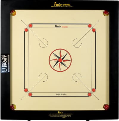 Precise Super Satin 82x82 cm - 8 kgs - 6 mm - Carrom bord - Compleet met Striker Poeder Schijven - Made in India