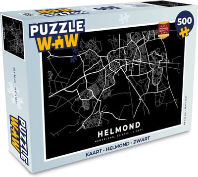 Puzzel Kaart - Helmond - Zwart - Legpuzzel - Puzzel 500 stukjes