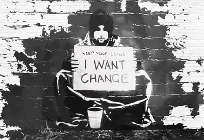 Fotobehang Banksy Graffiti Brick Wall | XL - 208cm x 146cm | 130g/m2 Vlies