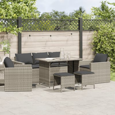 vidaXL - 6-delige - Loungeset - met - kussens - poly - rattan - lichtgrijs