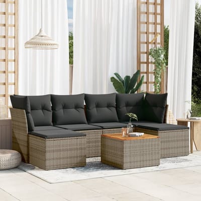 vidaXL - 7-delige - Loungeset - met - kussens - poly - rattan - grijs