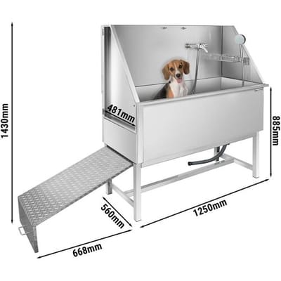 GGM Gastro Hundebadewanne - mit Rampe, Armatur & gelochtem Edelstahlboden