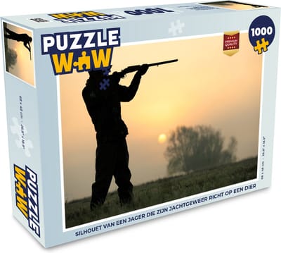 Puzzel Silhouet van een jager die zijn jachtgeweer richt op een dier - Legpuzzel - Puzzel 1000 stukjes volwassenen