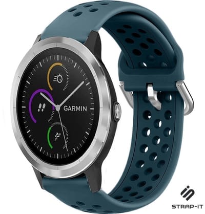 Siliconen sport bandje met gaatjes - Geschikt voor Garmin Venu / Vivoactive 3 / Vivoactive 5 / Vivomove HR / Venu SQ / Forerunner 245 / 570 - 42mm / 645 bandje - Sport bandje - Rock Green