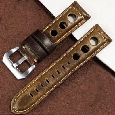 Bracelet de montre rétro en cuir noir rouge marron 20 mm 22 mm 24 mm pour chaîne de montre en cuir Crazy Horse PAM111 441 pour homme et femme 24mm black
