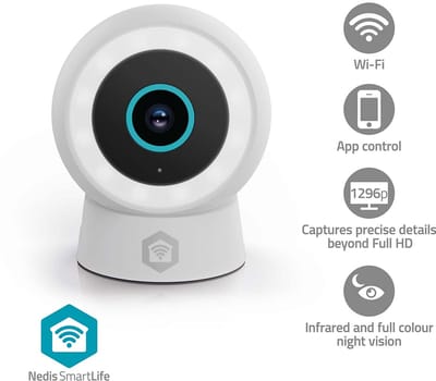 Nedis SmartLife Outdoor Camera Wi-Fi Spotlight 3MP Full HD 1296p IP65 Cloud Storage (option) / microSD (not included) / Onvif 5 V DC With motion sensor Night vision White