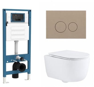 QeramiQ Dely Swirl Toiletset - inbouwreservoir Qeramiq Flush - slim zitting - kunststof taupe bedieningsplaat - ronde knoppen - glans wit