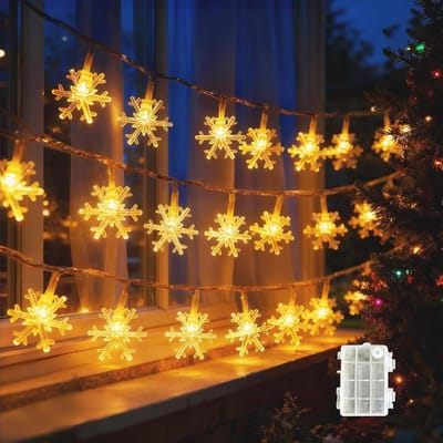 SnelShoppen - LED Fairy Lights Snowflake 6 m met 40 Warm Witte LEDs, Batterij Aangedreven, 2 Modus voor Binnen en Buiten, Feestdecoratie voor Bruiloft