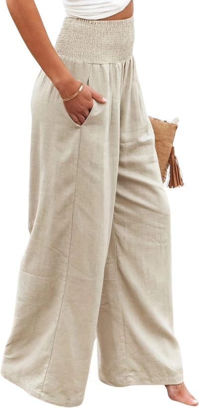 Nivard Linnen Broek Dames - Zomerbroek - Volwassenen - Lange Broek - Pantalon - Strandbroek - Zomer - Ibiza Stijl - Beige - Maat M