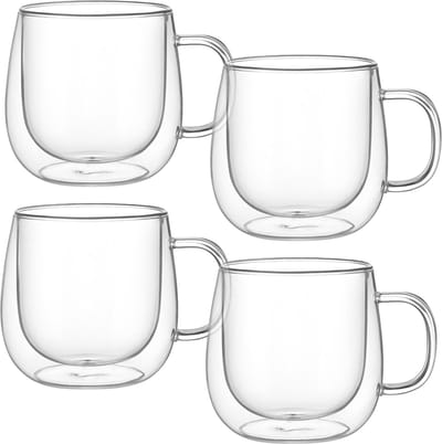 House of Husk 4 Stuks Dubbelwandige Glazen met Oor - Koffieglazen - Theeglazen - 250ML - 4 Stuks - Latte Macchiato & Cappuccino Glazen