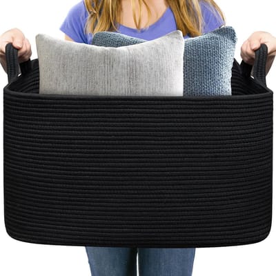 Dailygoods- Wilgenmand Zwart - Opbergmand met Deksel - Opbergmand Kinderkamer - Gevlochten Mand - Multifunctionele Organisatiecontainer - 55x38x30 cm