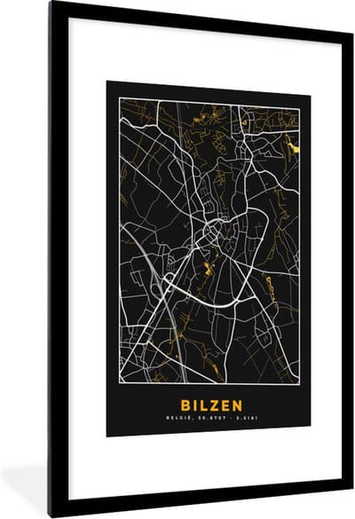 Fotolijst incl. Poster - Stadskaart - Bilzen - Goud - Kaart - Plattegrond - 60x90 cm - Posterlijst