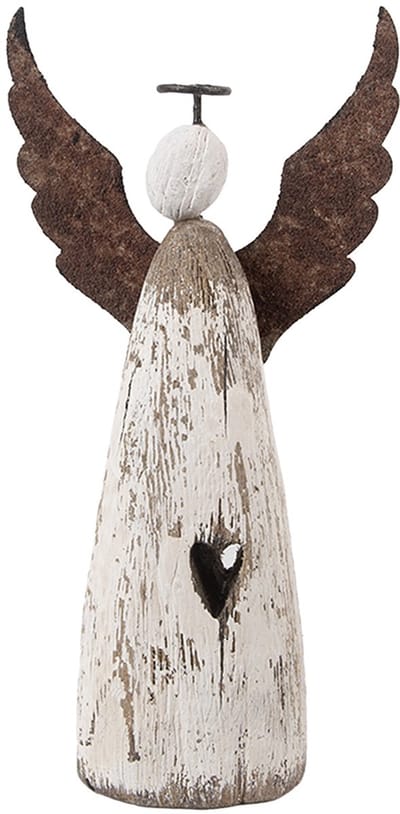 Clayre & Eef Decoratie Beeld Engel 9x4x18 cm Wit Bruin Hout