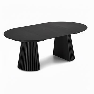 Tokyo eetkamertafel met 2 extra plaat ø120x120-160-200cm zwart eik fineer.