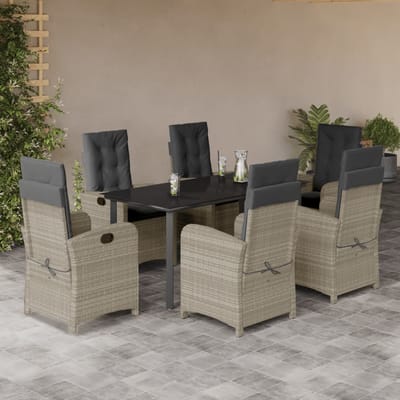 vidaXL - 7-delige - Tuinset - met - kussens - poly - rattan - grijs