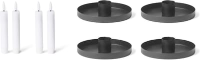 Novaliv set van 4 kaarsenhouders 6 cm metalen stokkaarsen ZWART met echte waskaars elektrische vlamloze Adventskrans Kersttafeldecoratie scandic chic stokkaarshouder kaarsenhouder kaarspin