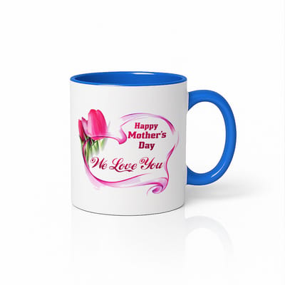 Happy Mother's Day We Love You Koffiemok - 330ml - Blauw Wit Keramische Mok - Moederdag Cadeau