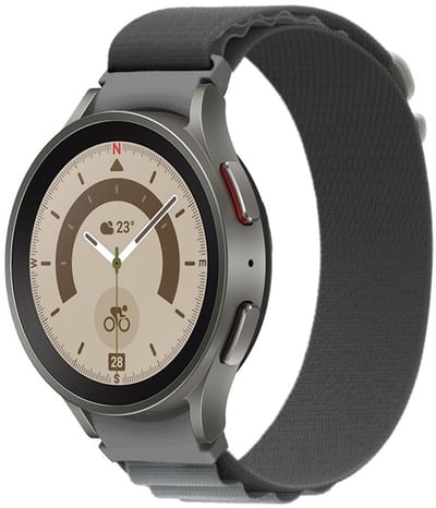 Nylon loop bandje - Geschikt voor Samsung Galaxy Watch 7 (40 & 44mm) / Watch 6 (Classic) / Watch 5 (Pro) / Watch 4 (Classic) / Watch FE - hook sluiting - grijs