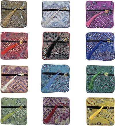 12 Stuks Geborduurde Sieradenzakjes met Ritssluiting voor Sieraden, Cadeaus en Kralen