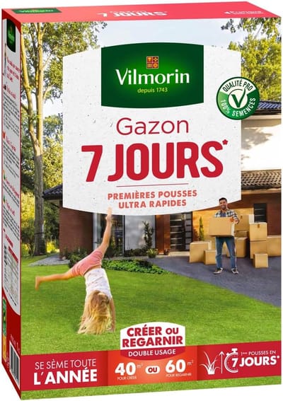 Set van 2 Vilmorin 7 Day Grass Green 1kg – Snelkiemend Graszaad voor een Groen en Dicht Gazon