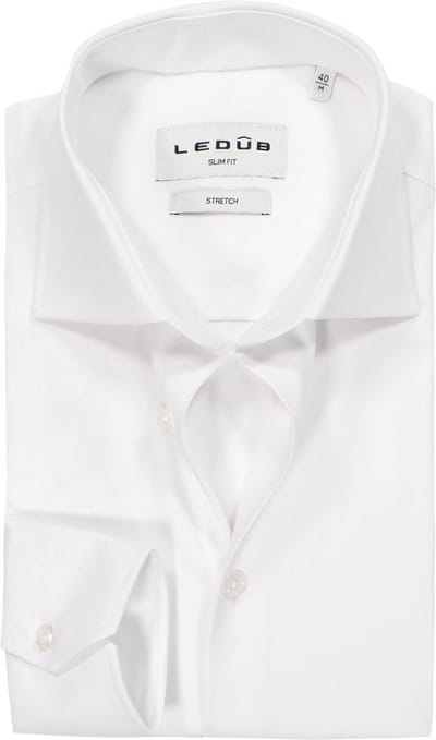 Ledub slim fit overhemd - popeline - wit - Strijkvriendelijk - Boordmaat: 39