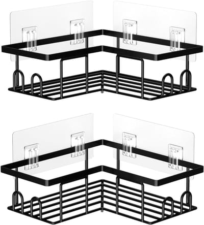 KAD® Doucherek aan Douchewand - 2 Stuks - Doucherek Zonder Boren - Doucherek Hoek - Zwart - 20cm x 20cm x 6cm