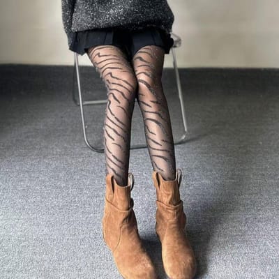 Collants à Rayures Zèbre Lignes Verticales Croisées Fil d'Argent Grille Collants pour Femmes Collants Brillants Bas One Size gray